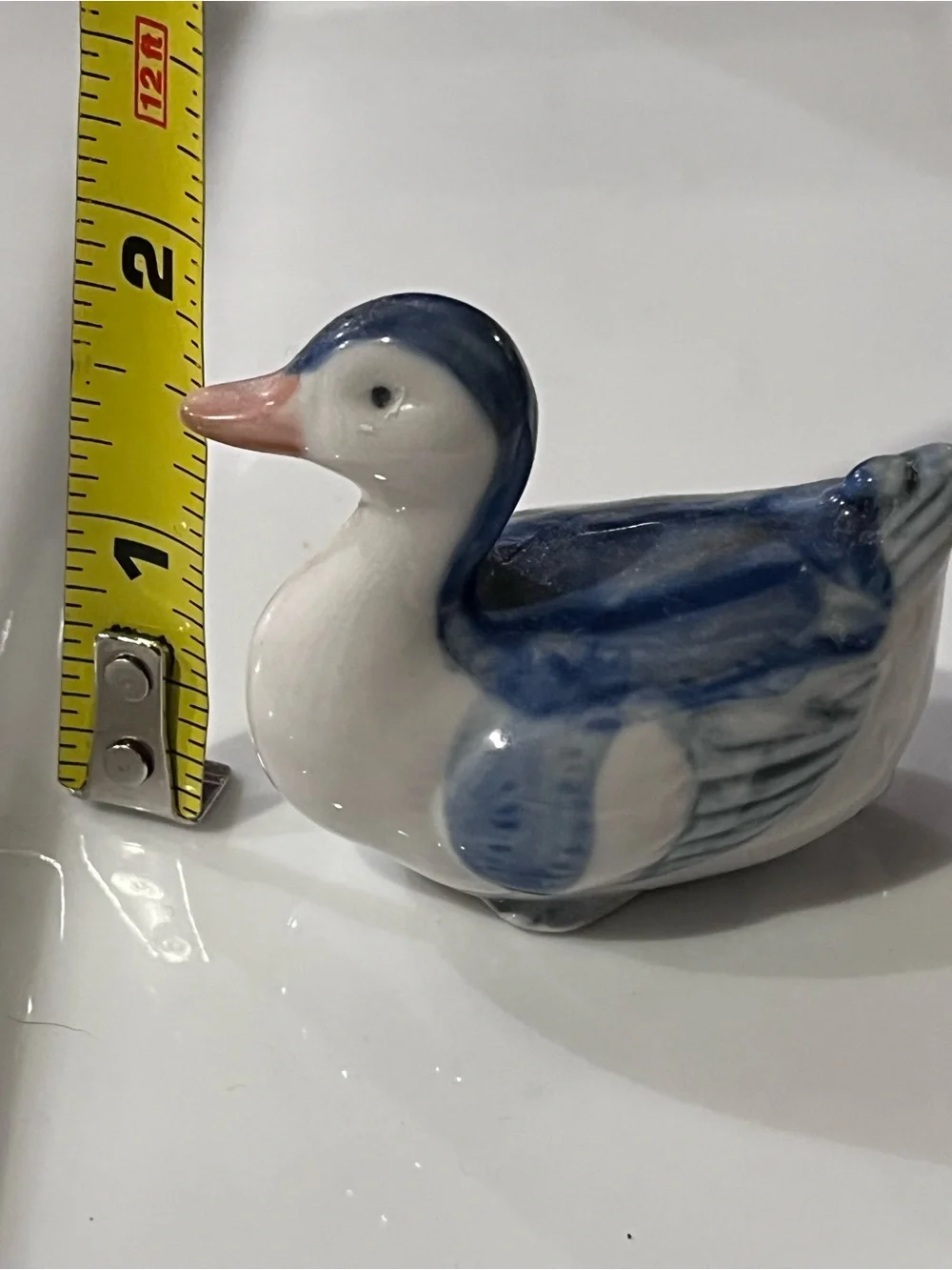 Vintage Otagiri Blue and White Miniature Porcelain Duck Figurine